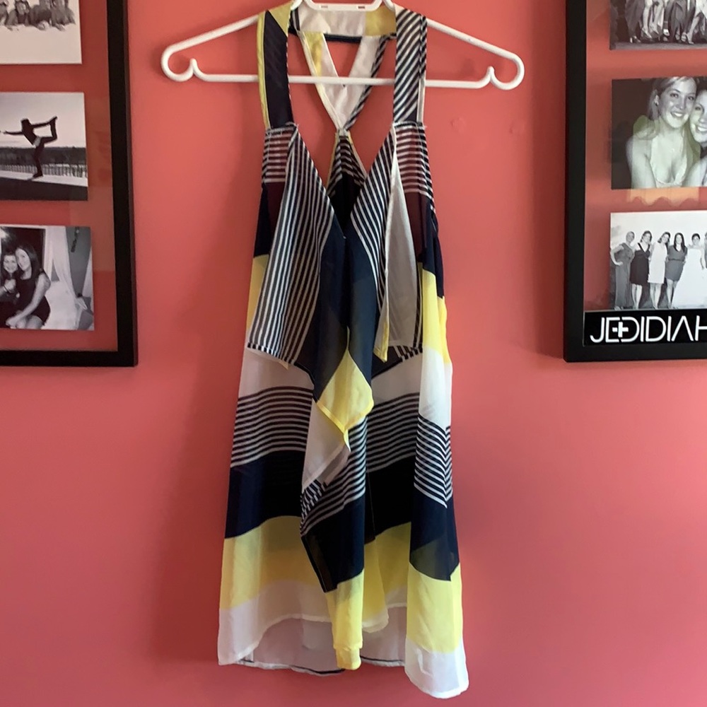 Blue white and yellow tank